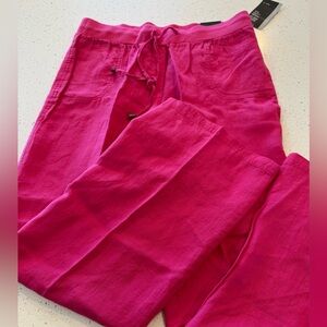 NEW Style & Co 100% Linen Pants 12 Large Pink Magenta Beach Bright Elastic Waist